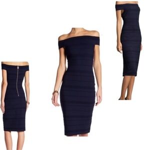 Ted Baker Dark Blue Stripe Texture Bardot Dress size US6